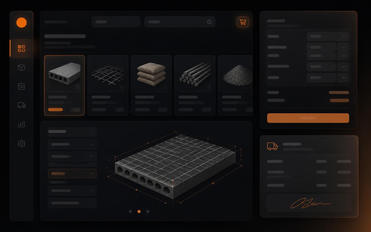 Prévia da interface do i9 Matter — carrinho com calculadora de obra e canhoto digital